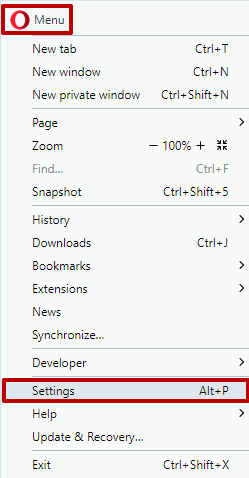 Press the Opera icon and from the drop-down menu press the “Options” button