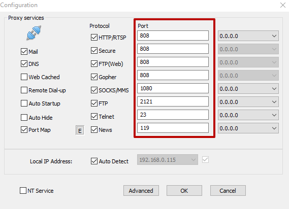 Replace standard ports with other unoccupied ones