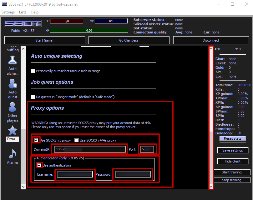 Put a tick of «Use SOCKS v5 proxy» and «Use authentication». Enter the IP, port, login and password data.