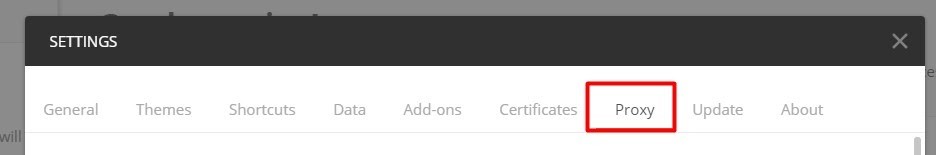 Click on the «Proxy» tab