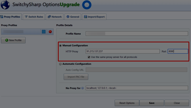 Enter the proxy data and put a check in the box where the signature «Use the same proxy server for all protocols” is used