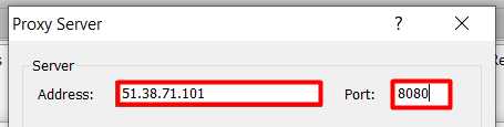 Enter the IP address and port of your proxy server