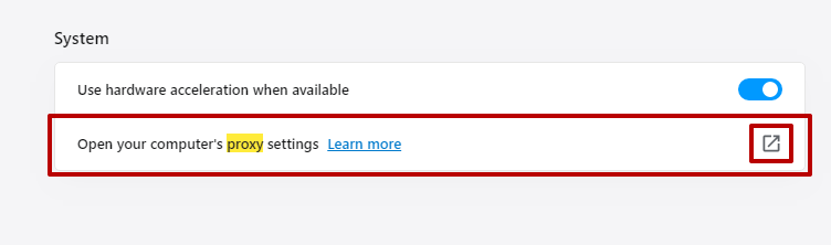 Press the button on the right side of the «Open your computer’s proxy settings» field.